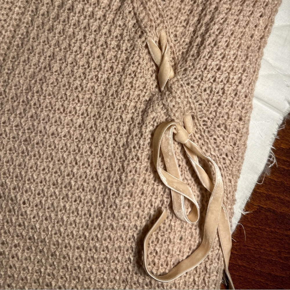 Ohmg Dusty Rose Pullover Knit Cowl Turtle Neck Lace Up Ribbon Sweater Blouse M - Picture 6 of 11